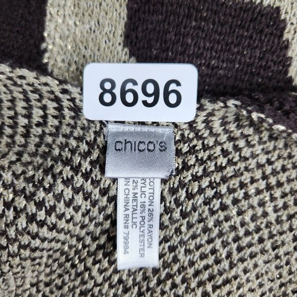 Chicos Sweater Womens One Size Tan Brown Gold Shawl Cardigan Cape Knit Shimmer - Picture 14 of 16